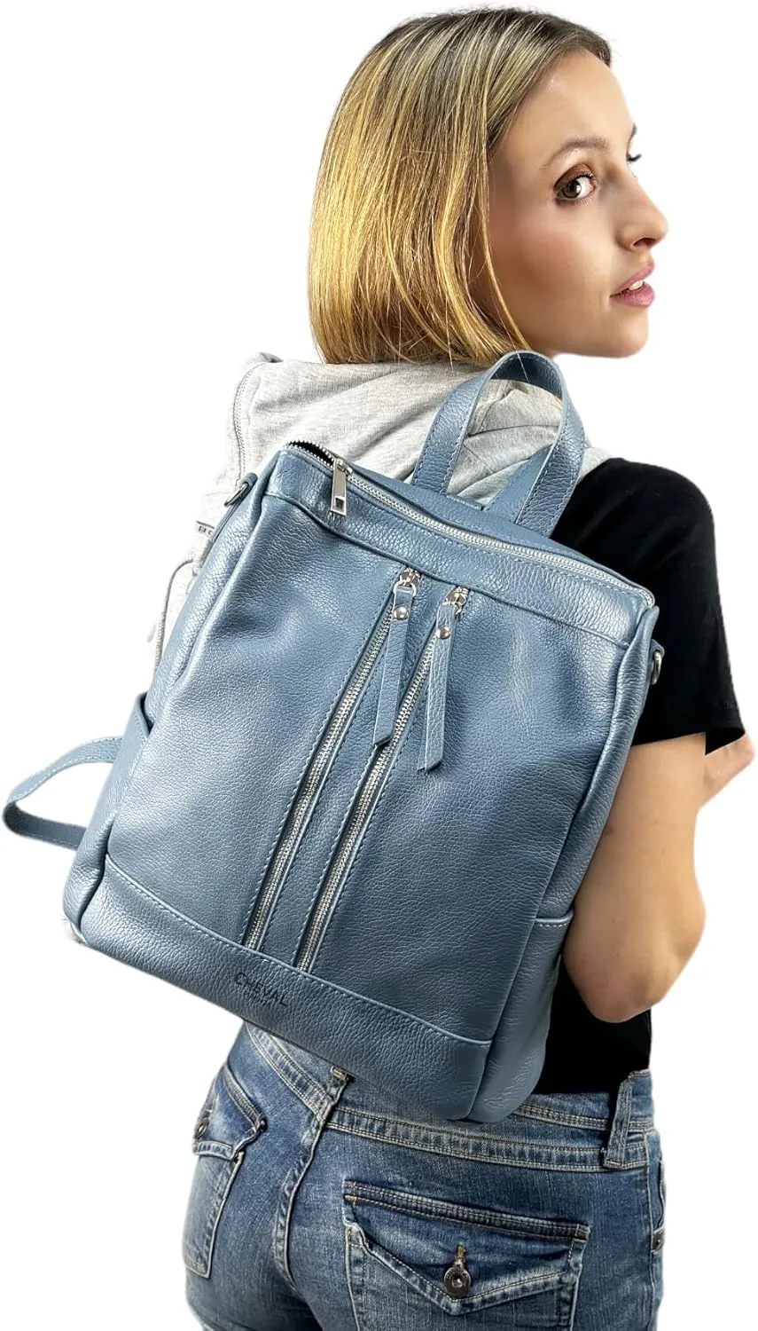 Alya Backpack, Genuine Leather Made in Italy (Light Blue)