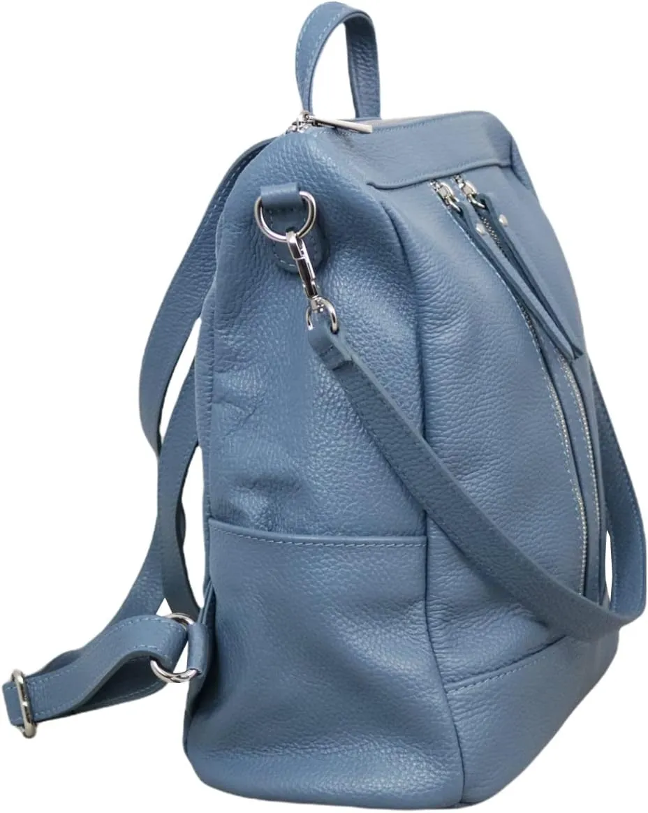 Alya Backpack, Genuine Leather Made in Italy (Light Blue)