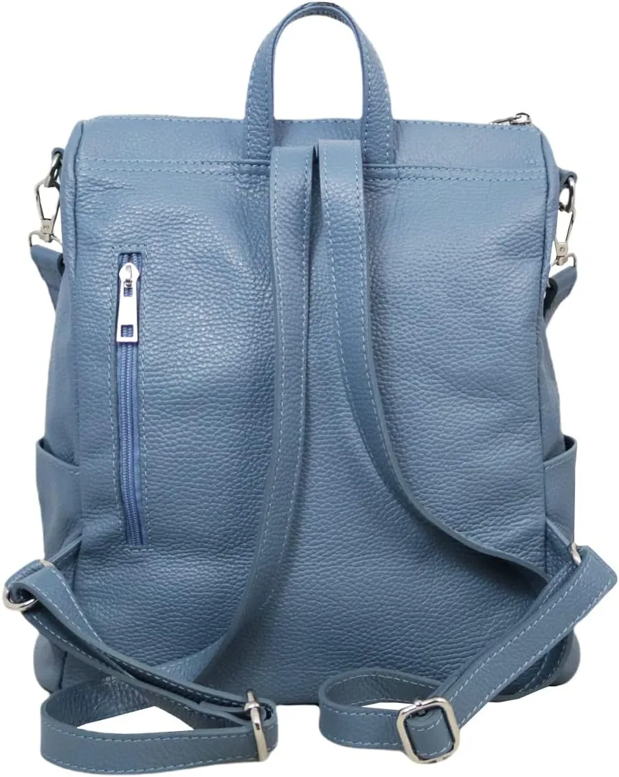 Alya Backpack, Genuine Leather Made in Italy (Light Blue)