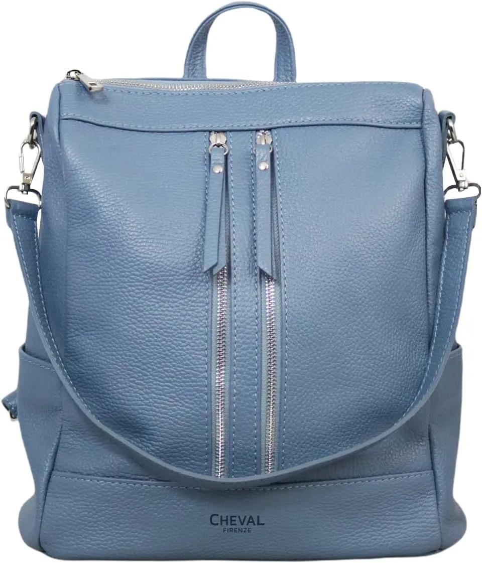 Alya Backpack, Genuine Leather Made in Italy (Light Blue)