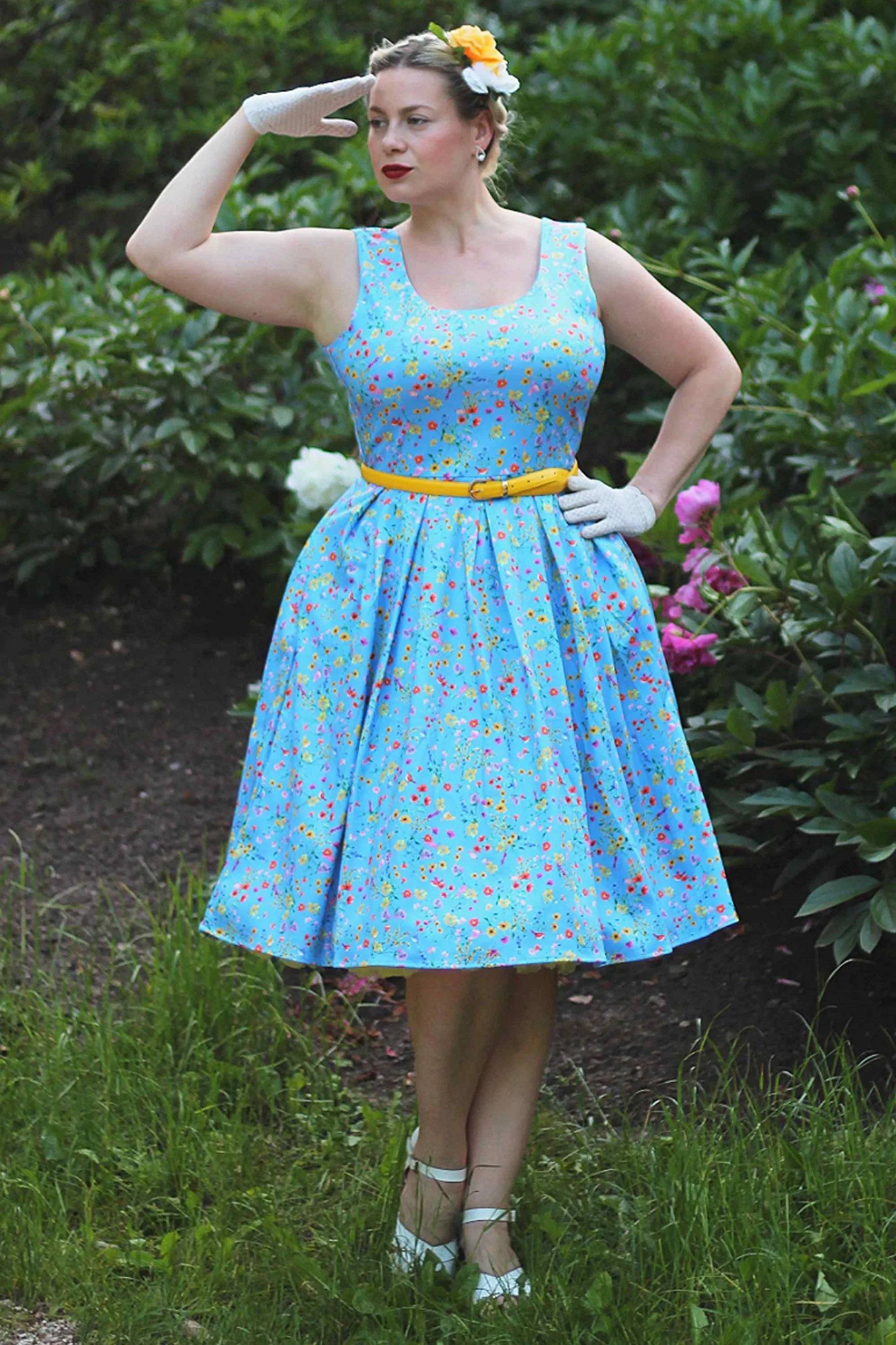 Amanda Blue Floral Flared Dress