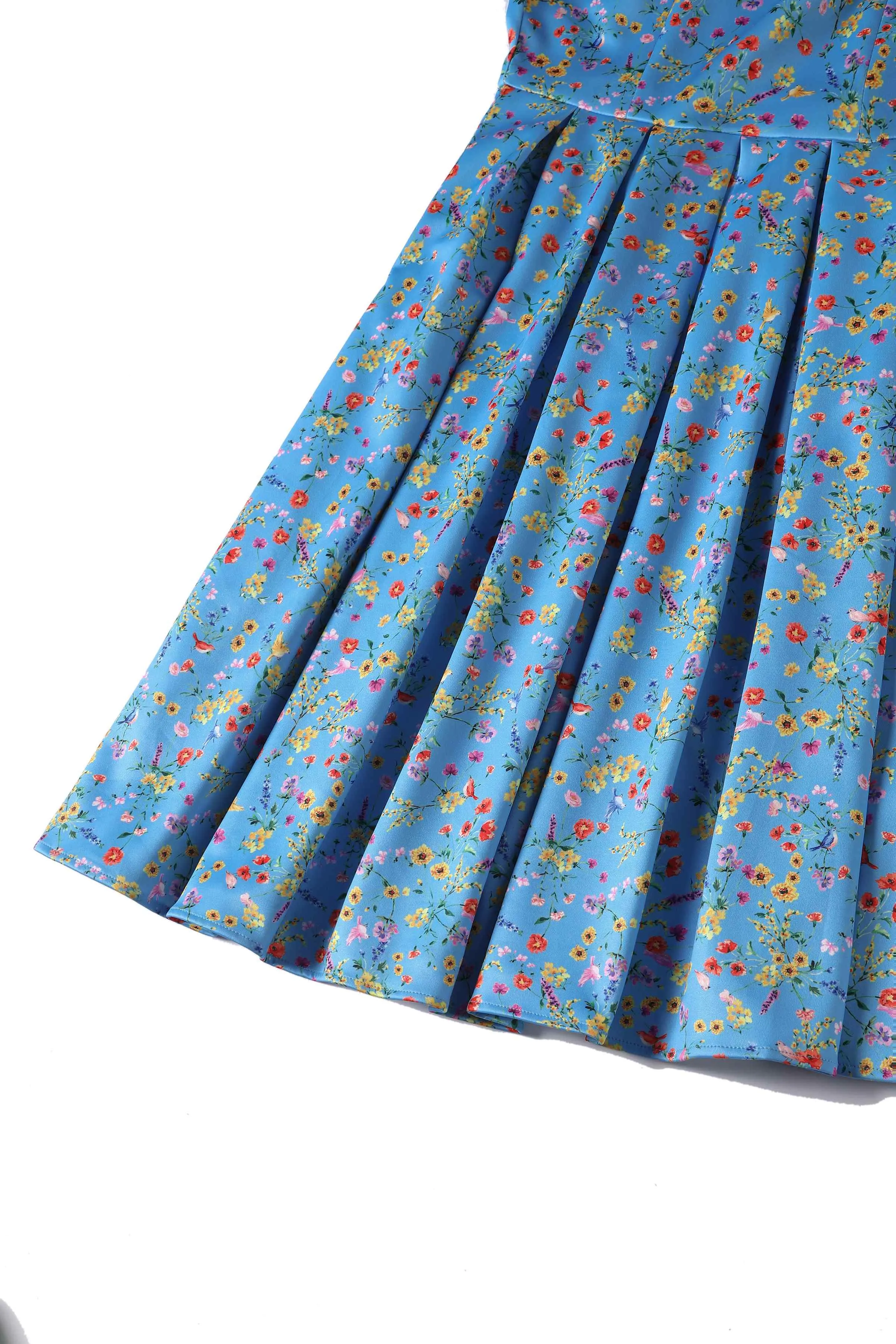 Amanda Blue Floral Flared Dress