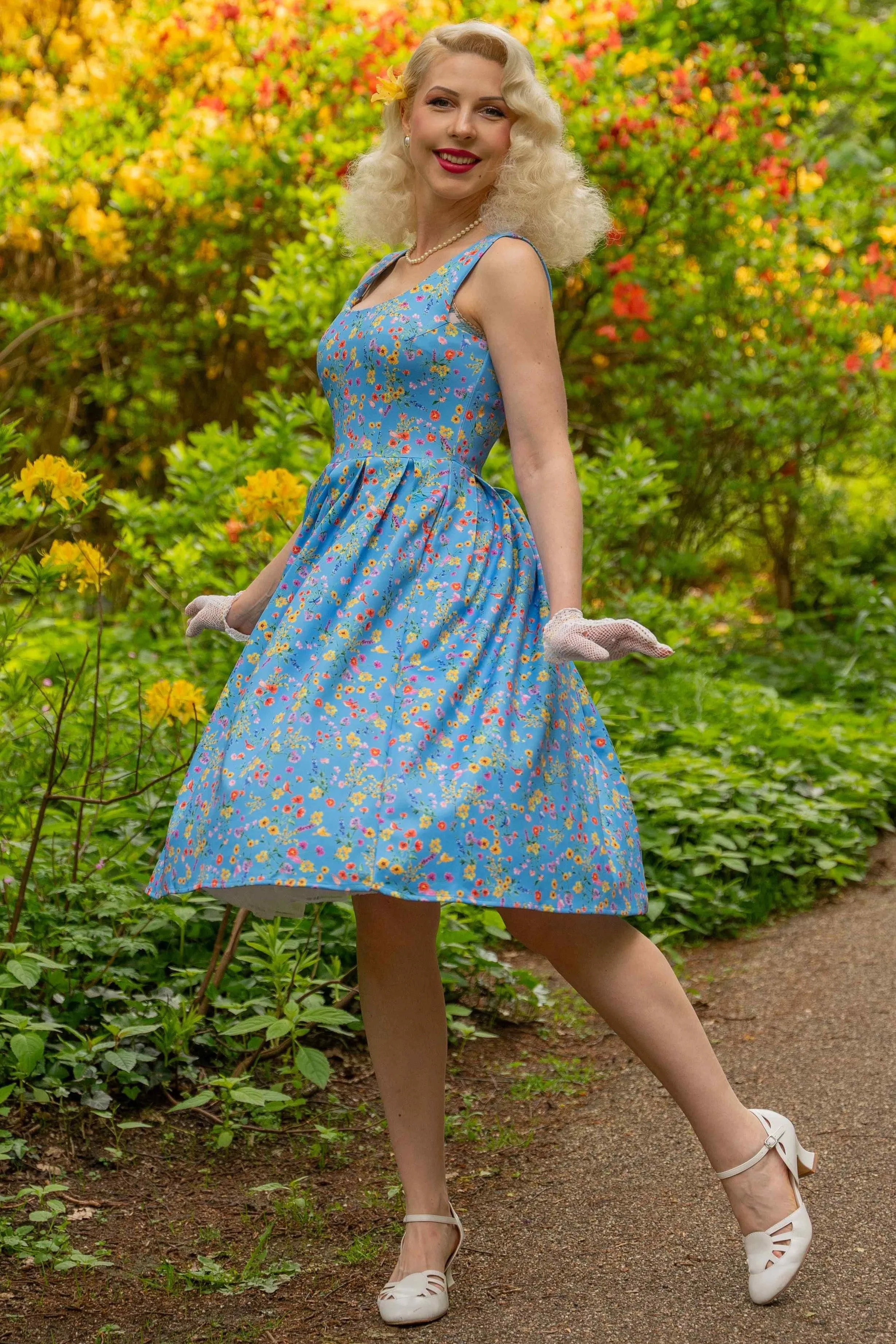 Amanda Blue Floral Flared Dress
