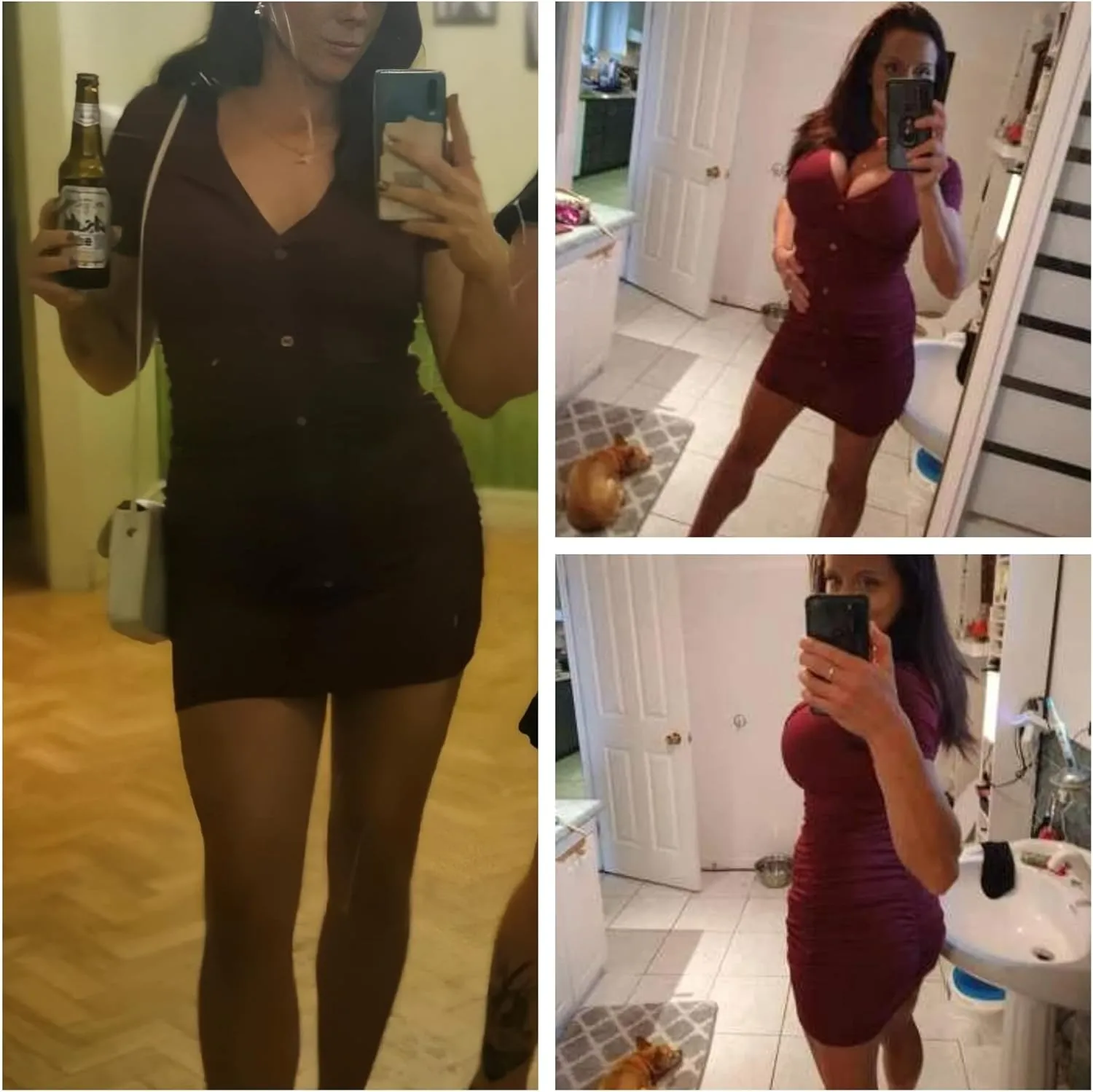 Beyove Summer Casual Ruched Bodycon Ribbed Sexy V Neck Button Down Stretchy Fitted Cocktail Party Club Mini Dresses