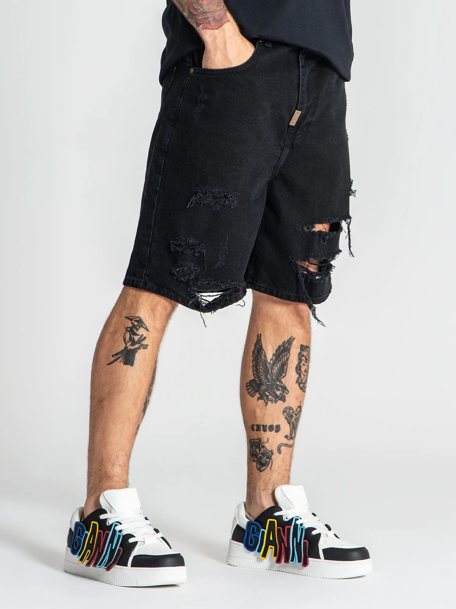 Black Damage Ripped Shorts