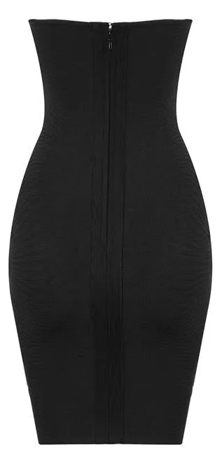Button-Embellished Embroidered Strapless Mini Dress