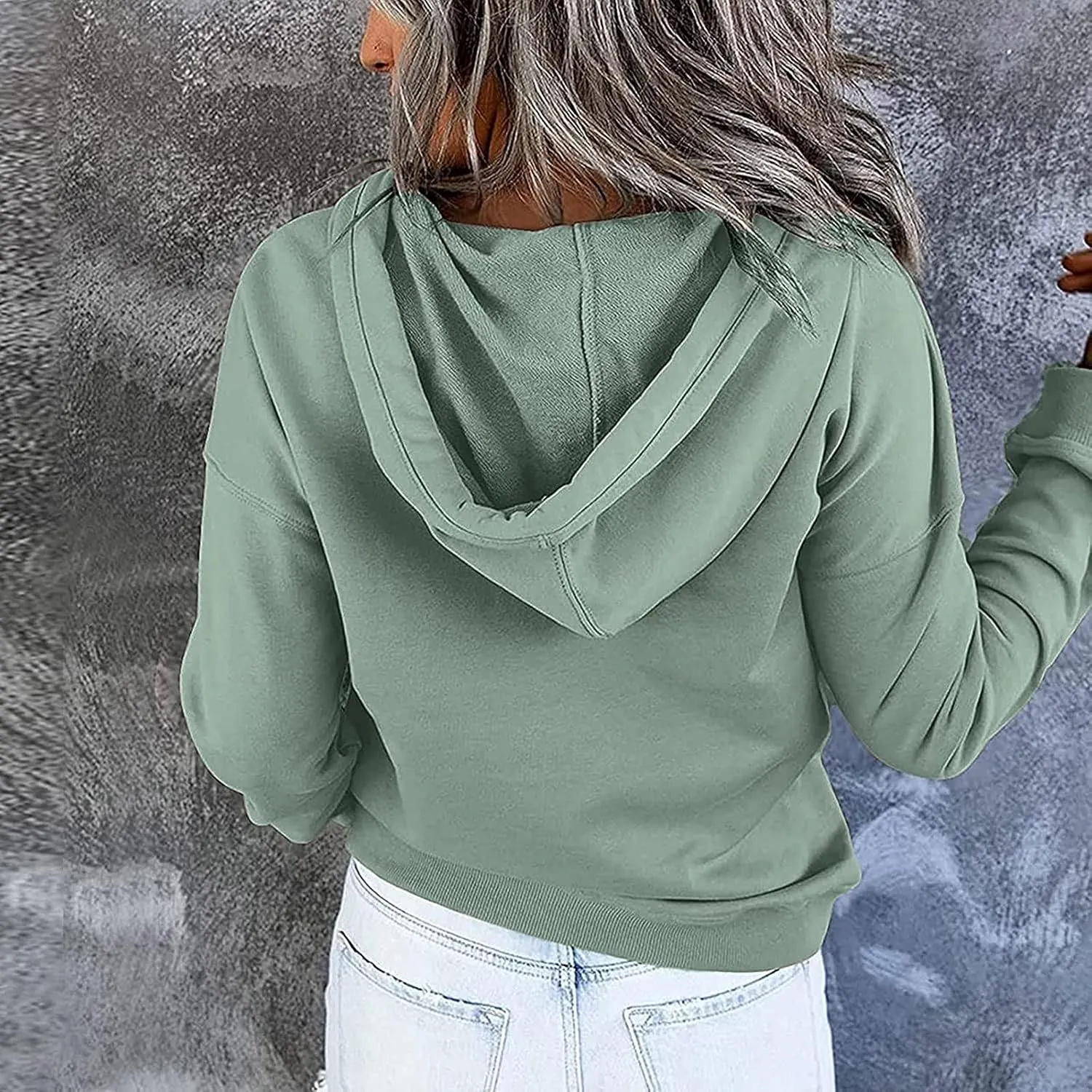 Ceboyel Women Cute Hoodies 2023 Button Collar Pullover Tops Drawstring Long Sleeve Sweatshirts Trendy Teen Girls Clothing