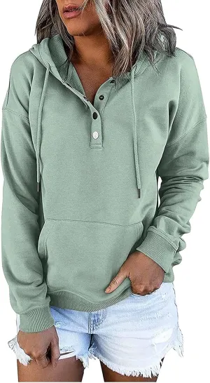 Ceboyel Women Cute Hoodies 2023 Button Collar Pullover Tops Drawstring Long Sleeve Sweatshirts Trendy Teen Girls Clothing