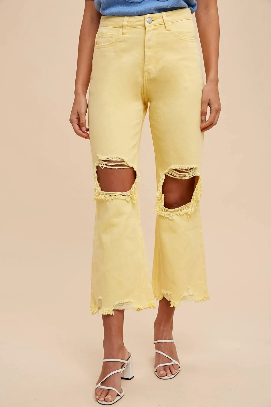 DISTRESSED LIGHT WEIGHT DENIM STRAIGHT JEAN _ AP0033: L / OLIVE