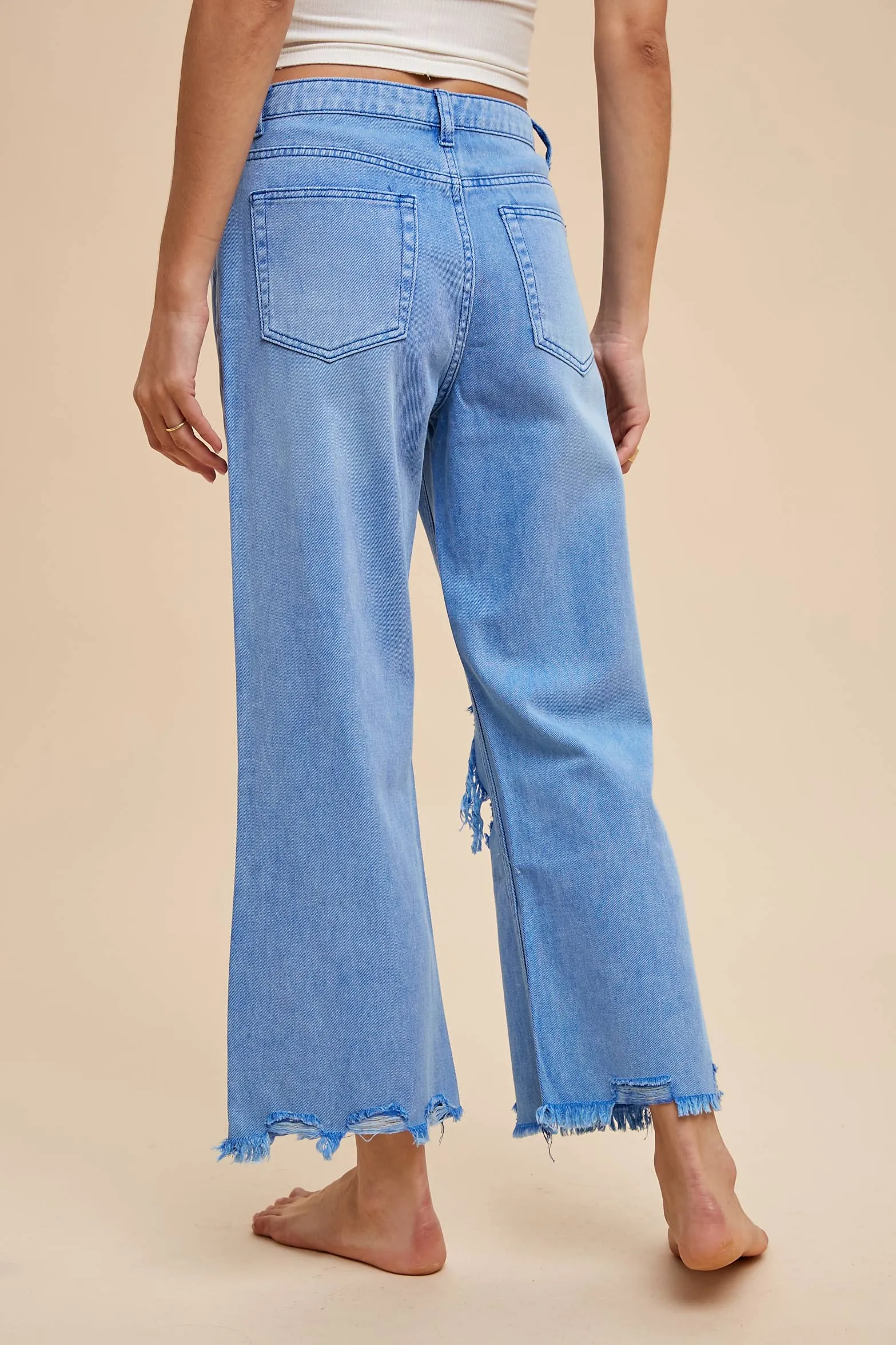 DISTRESSED LIGHT WEIGHT DENIM STRAIGHT JEAN _ AP0033: L / OLIVE