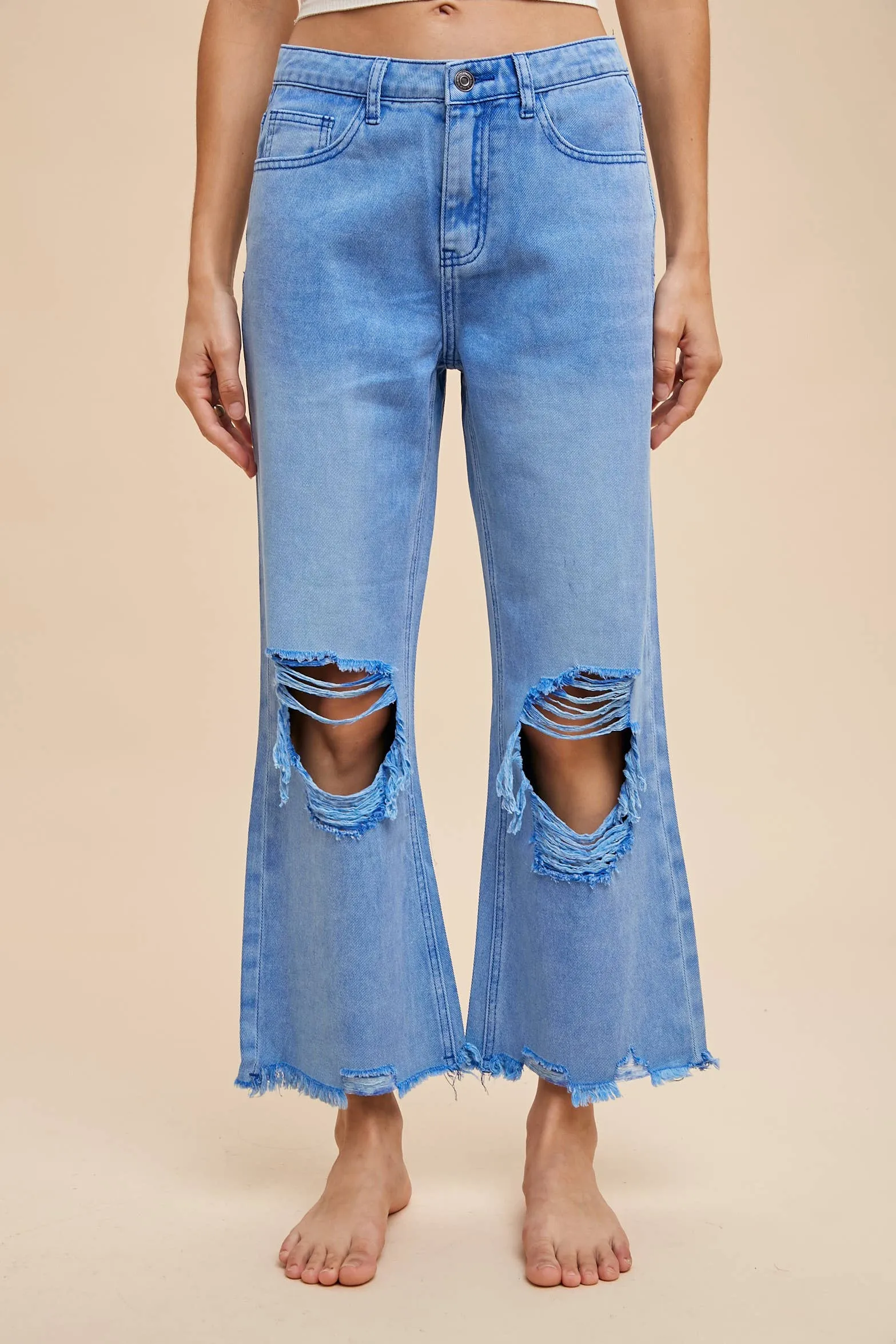 DISTRESSED LIGHT WEIGHT DENIM STRAIGHT JEAN _ AP0033: M / OLIVE