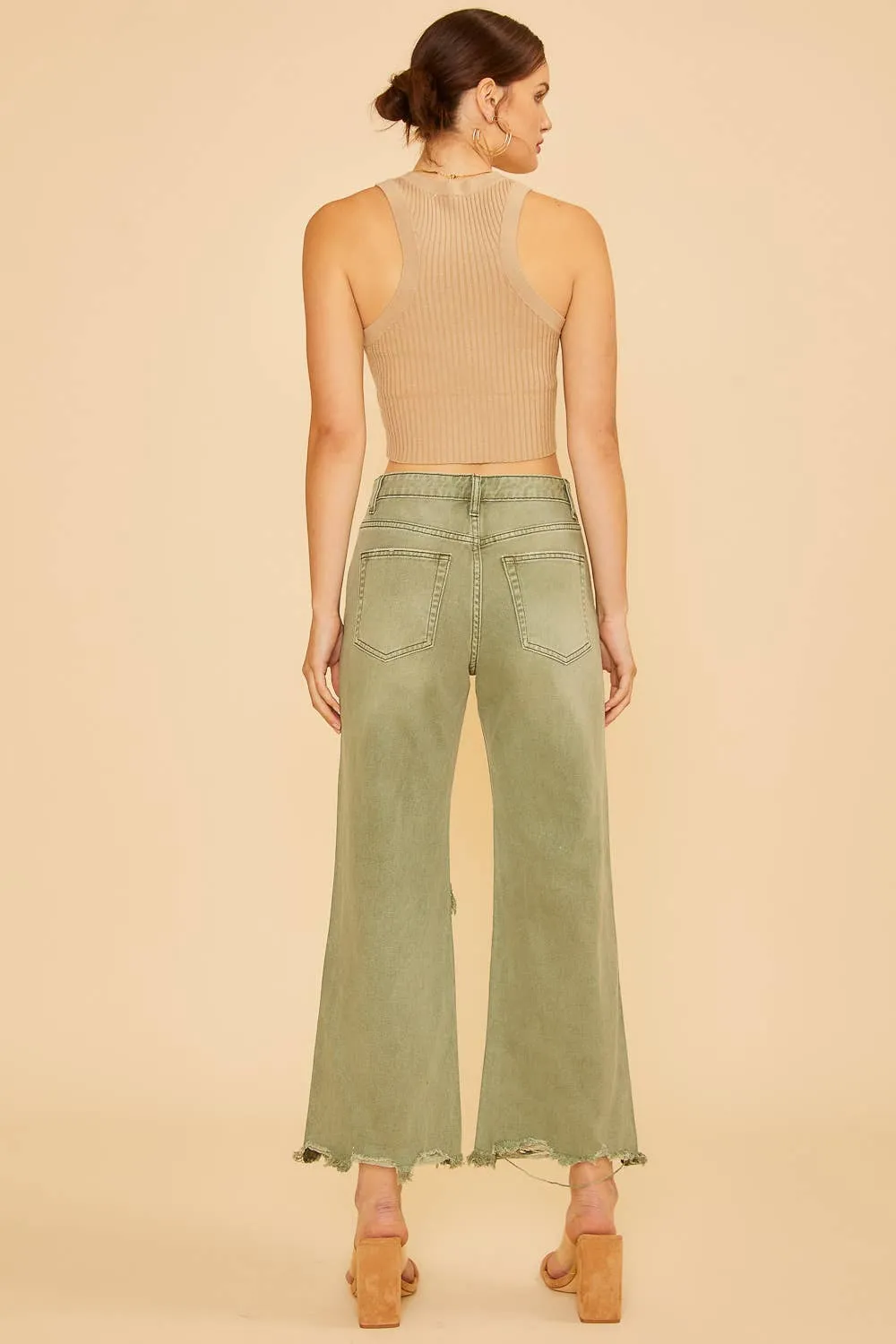 DISTRESSED LIGHT WEIGHT DENIM STRAIGHT JEAN _ AP0033: M / OLIVE
