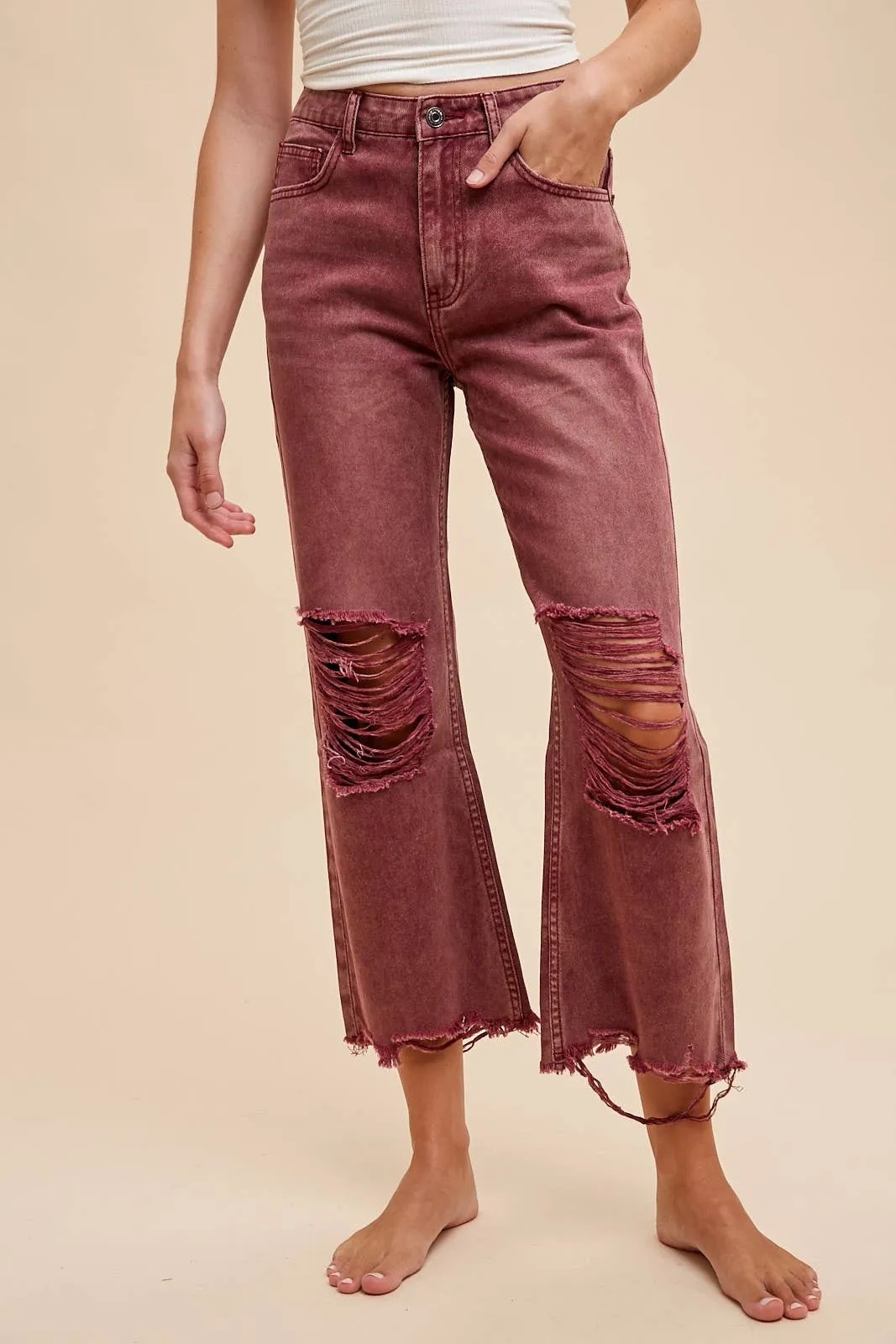 DISTRESSED LIGHT WEIGHT DENIM STRAIGHT JEAN _ AP0033: M / OLIVE