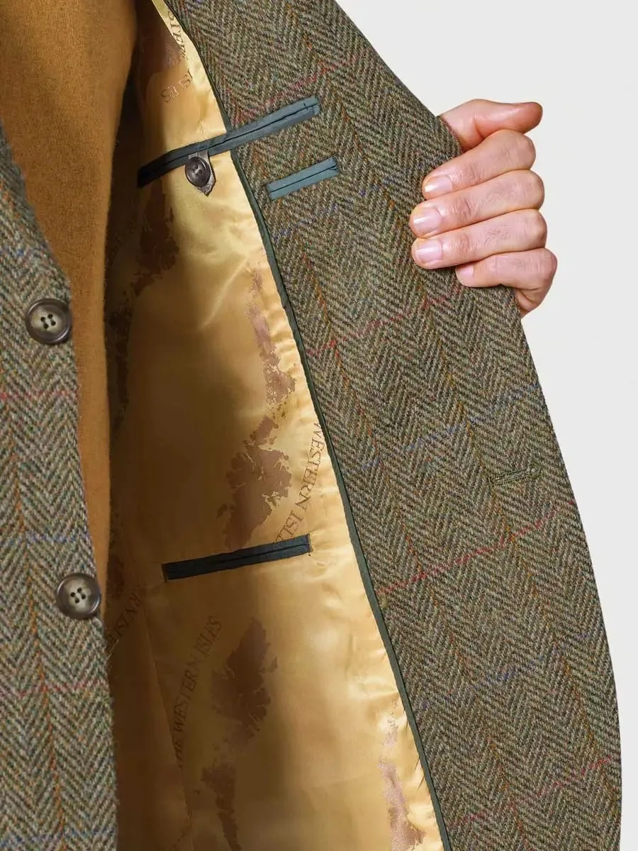 Mens Olive Green Check Harris Tweed Stromay Jacket