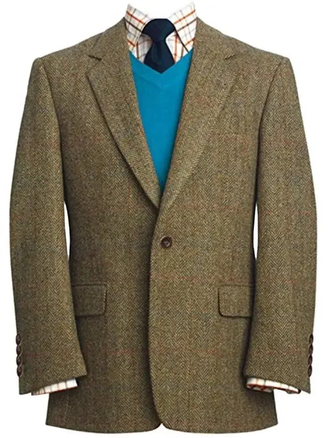 Mens Olive Green Check Harris Tweed Stromay Jacket
