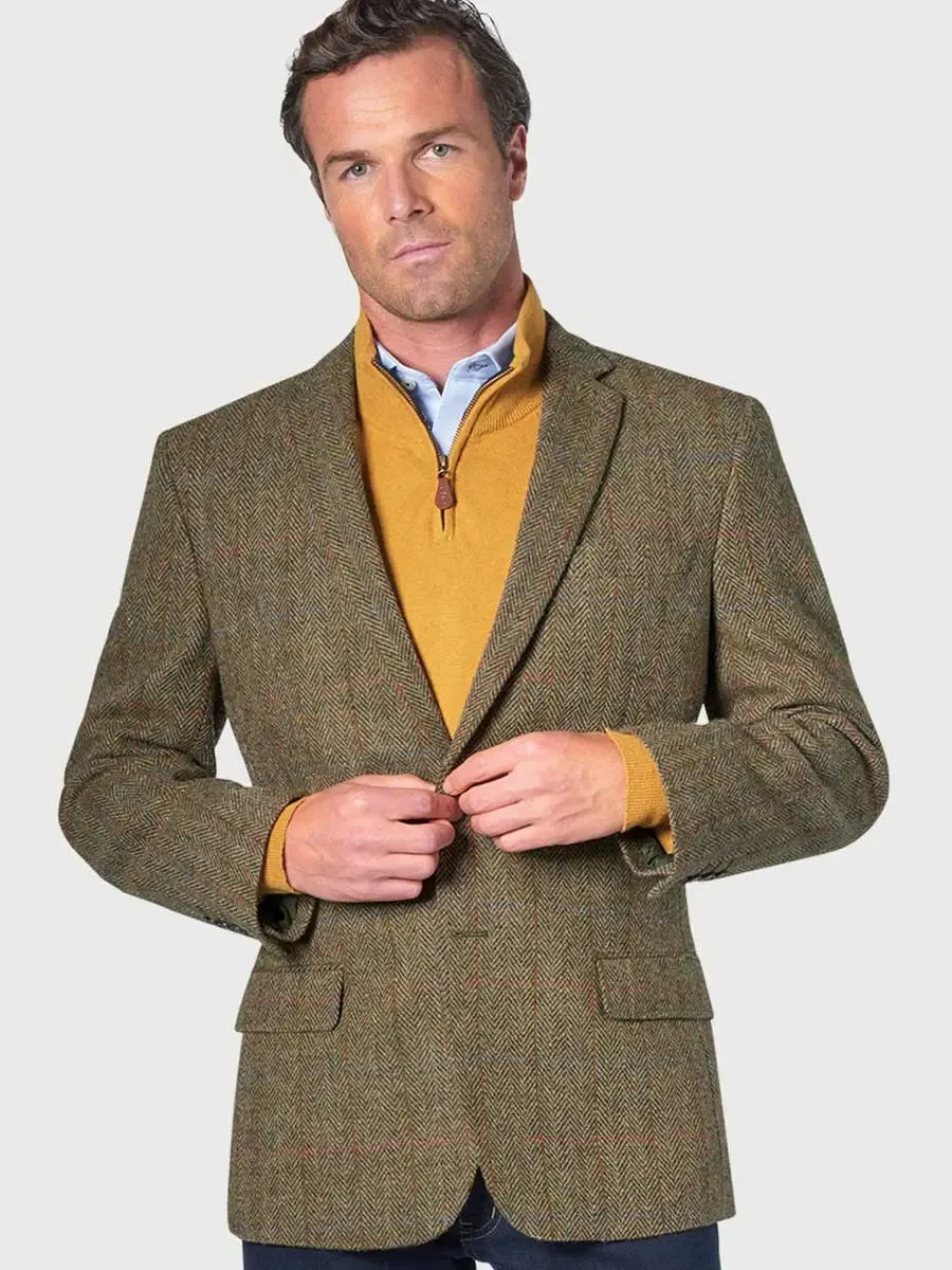 Mens Olive Green Check Harris Tweed Stromay Jacket