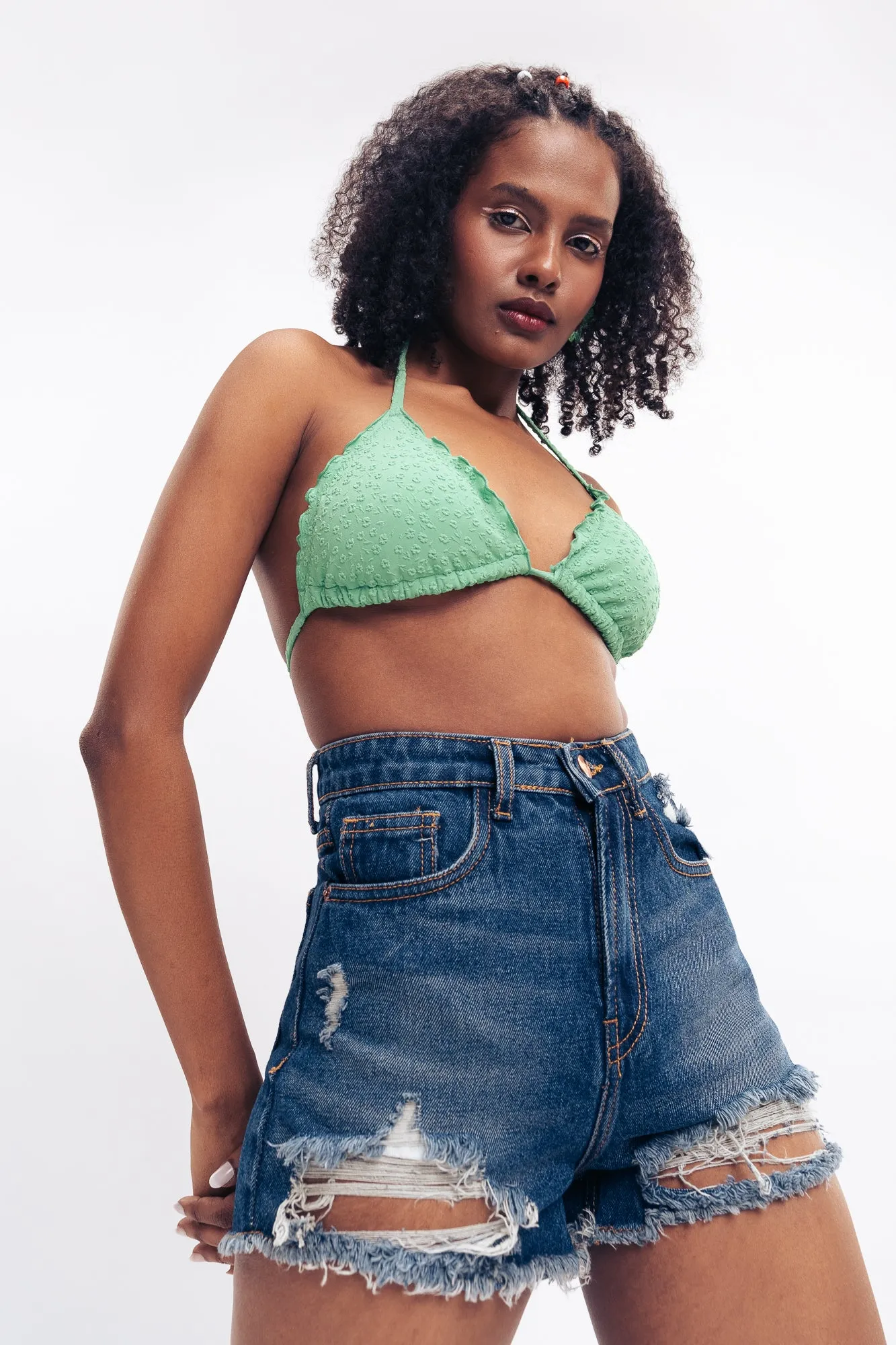 Indigo Ripped Raw Shorts