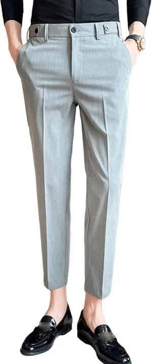 JEShifangjiusu Men's Straight-Fit Comfort Stretch Dress Chino Pant Classic Fit Flat Front Pant Comfort Business Suit Pants (28,Light Grey), Light Grey, 28