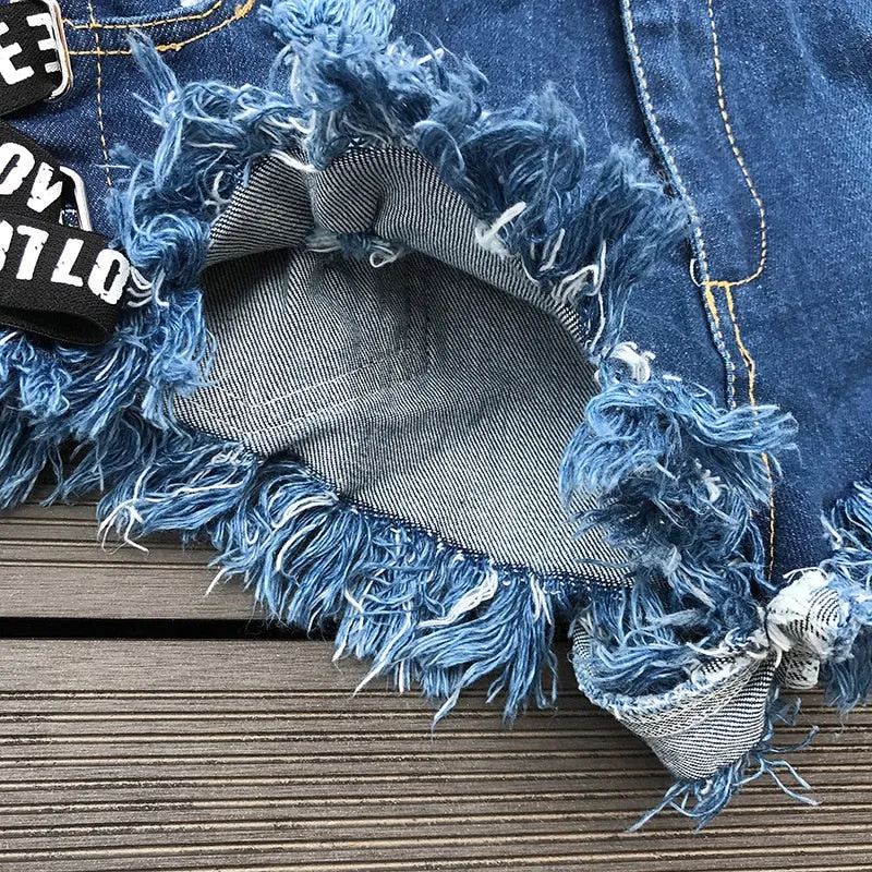 Love Low Waist Bandage Denim Ripped Hole Short Jeans