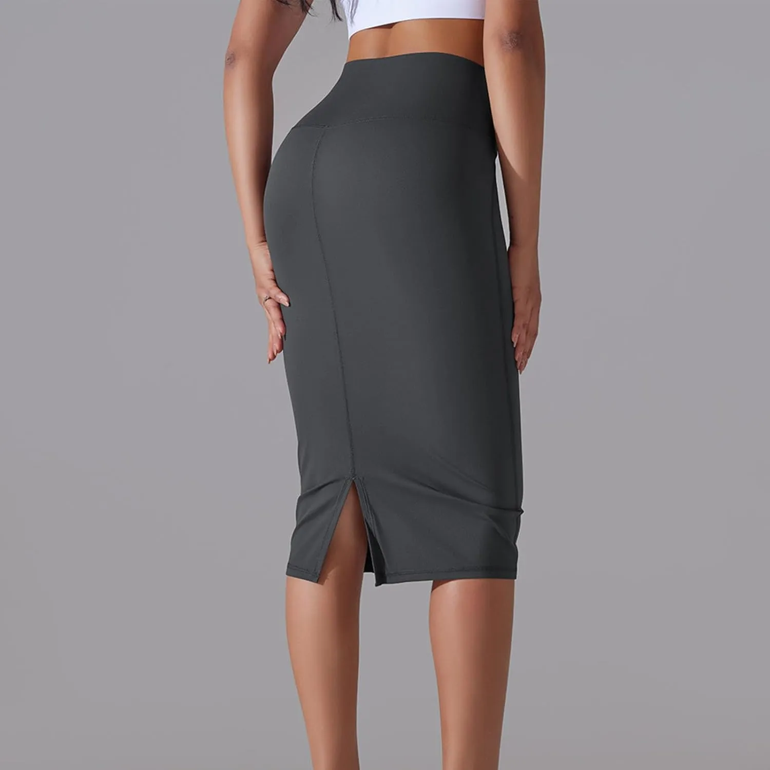 Lpmadey Womens Elegant Knee Length Elastic Waist Stretchy Bodycon Business Pencil Skirt Basic Stretch Pencil Midi Skirt
