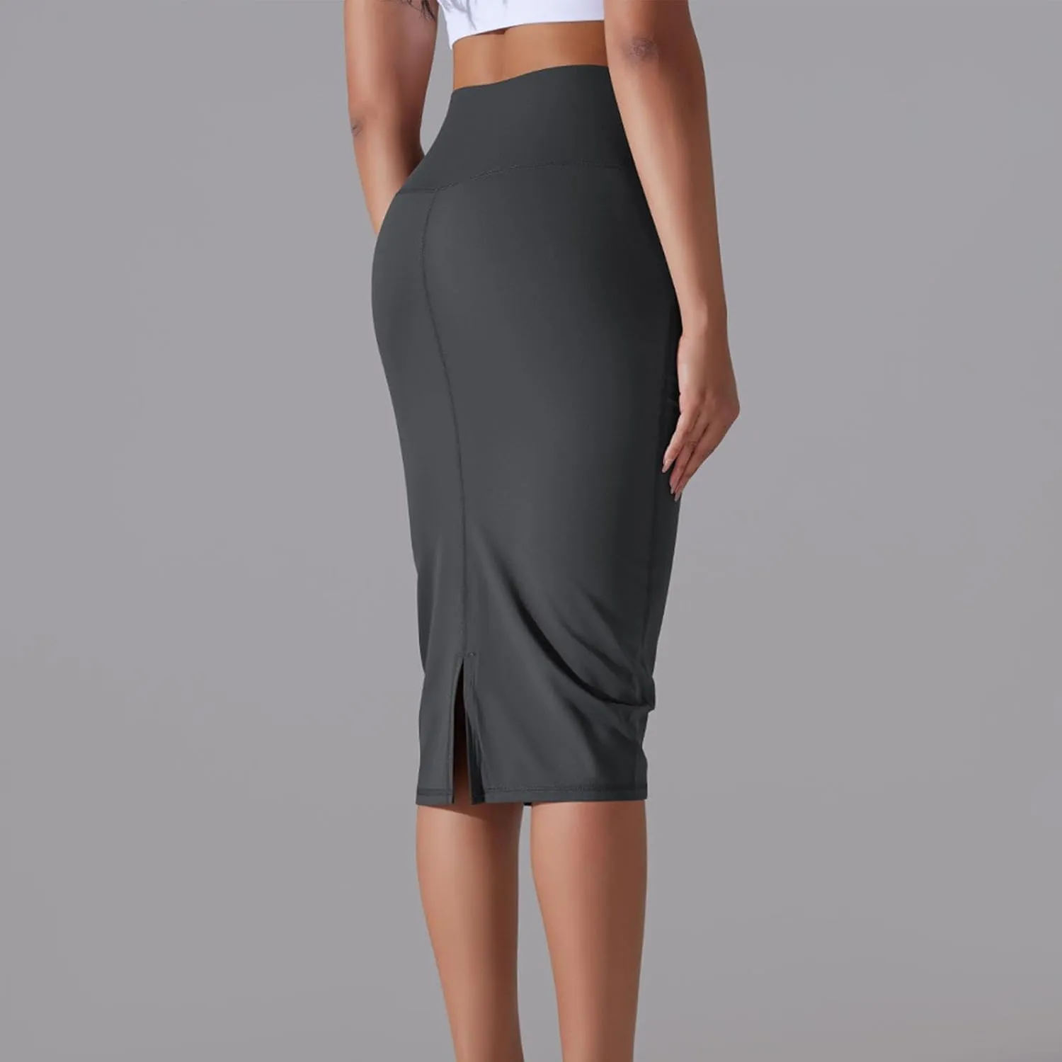 Lpmadey Womens Elegant Knee Length Elastic Waist Stretchy Bodycon Business Pencil Skirt Basic Stretch Pencil Midi Skirt