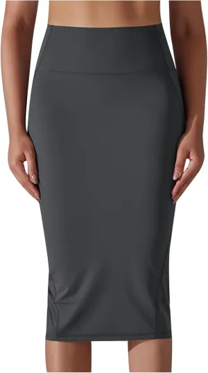 Lpmadey Womens Elegant Knee Length Elastic Waist Stretchy Bodycon Business Pencil Skirt Basic Stretch Pencil Midi Skirt