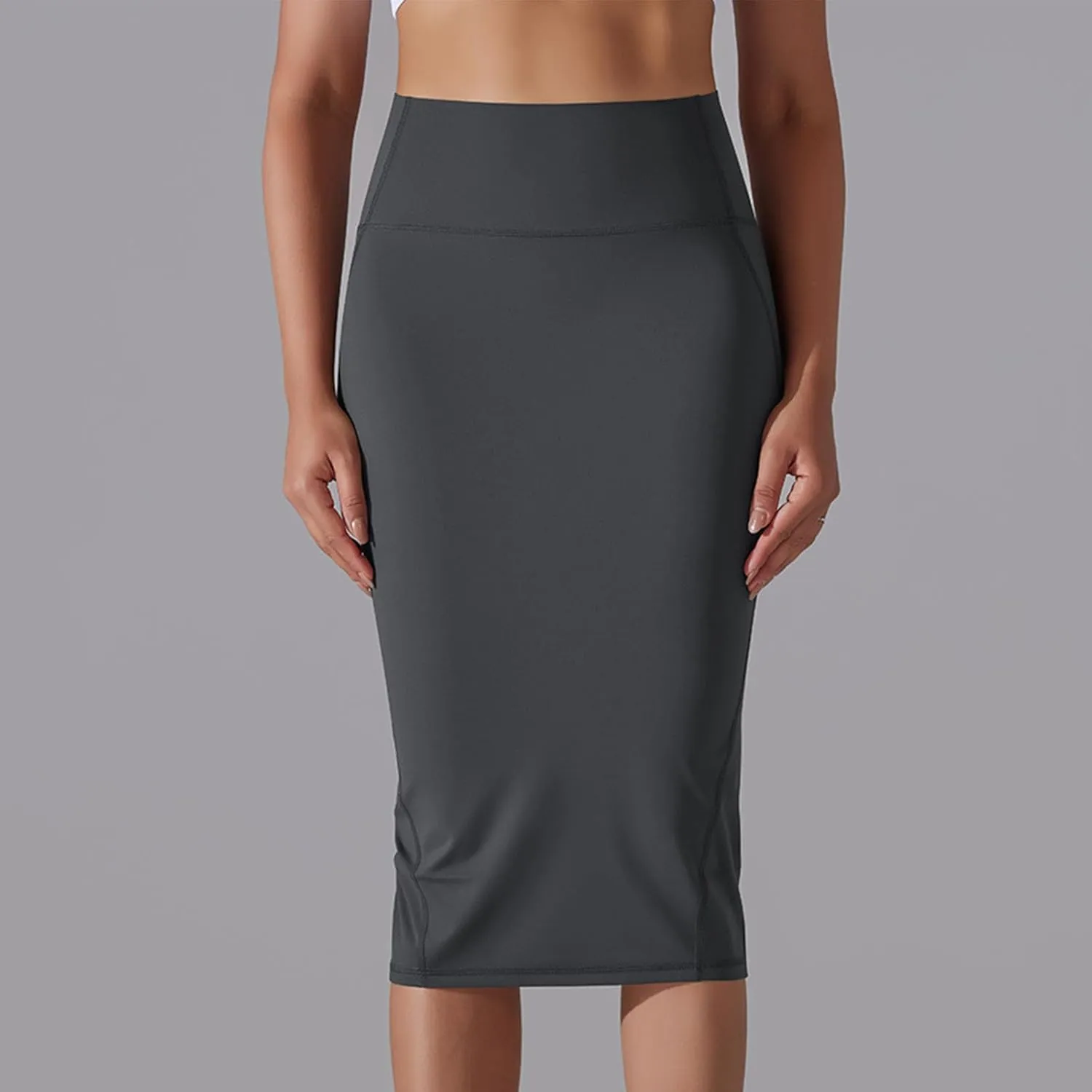 Lpmadey Womens Elegant Knee Length Elastic Waist Stretchy Bodycon Business Pencil Skirt Basic Stretch Pencil Midi Skirt