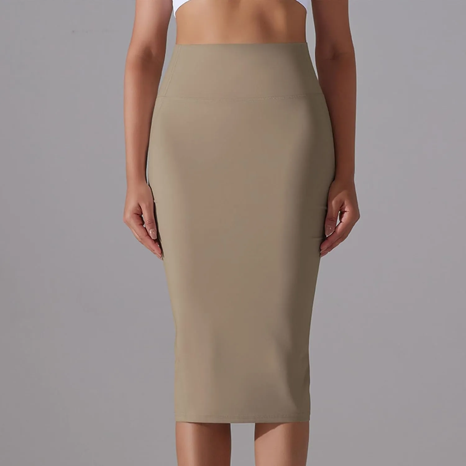 Lpmadey Womens Elegant Knee Length Elastic Waist Stretchy Bodycon Business Pencil Skirt Basic Stretch Pencil Midi Skirt