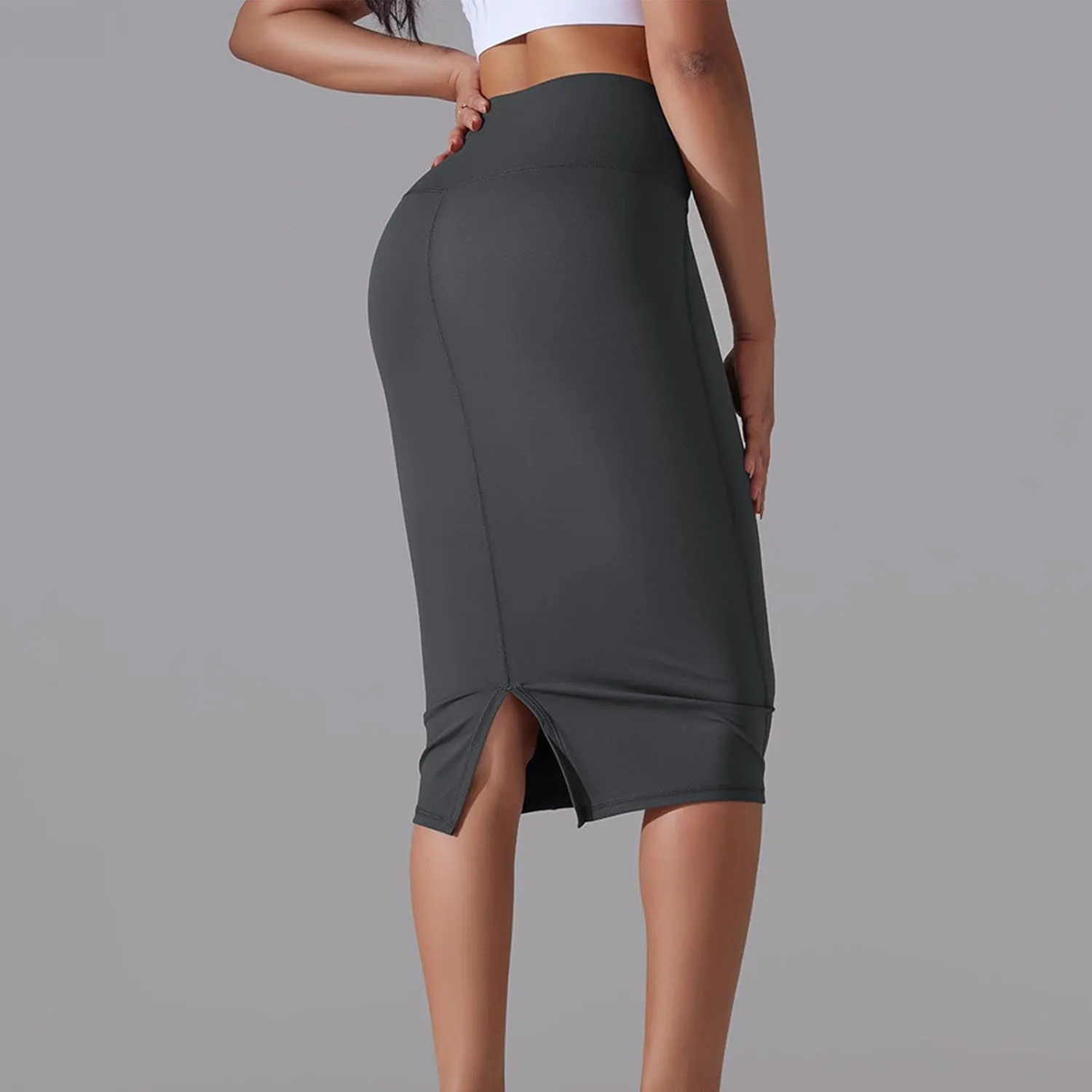 Lpmadey Womens Elegant Knee Length Elastic Waist Stretchy Bodycon Business Pencil Skirt Basic Stretch Pencil Midi Skirt