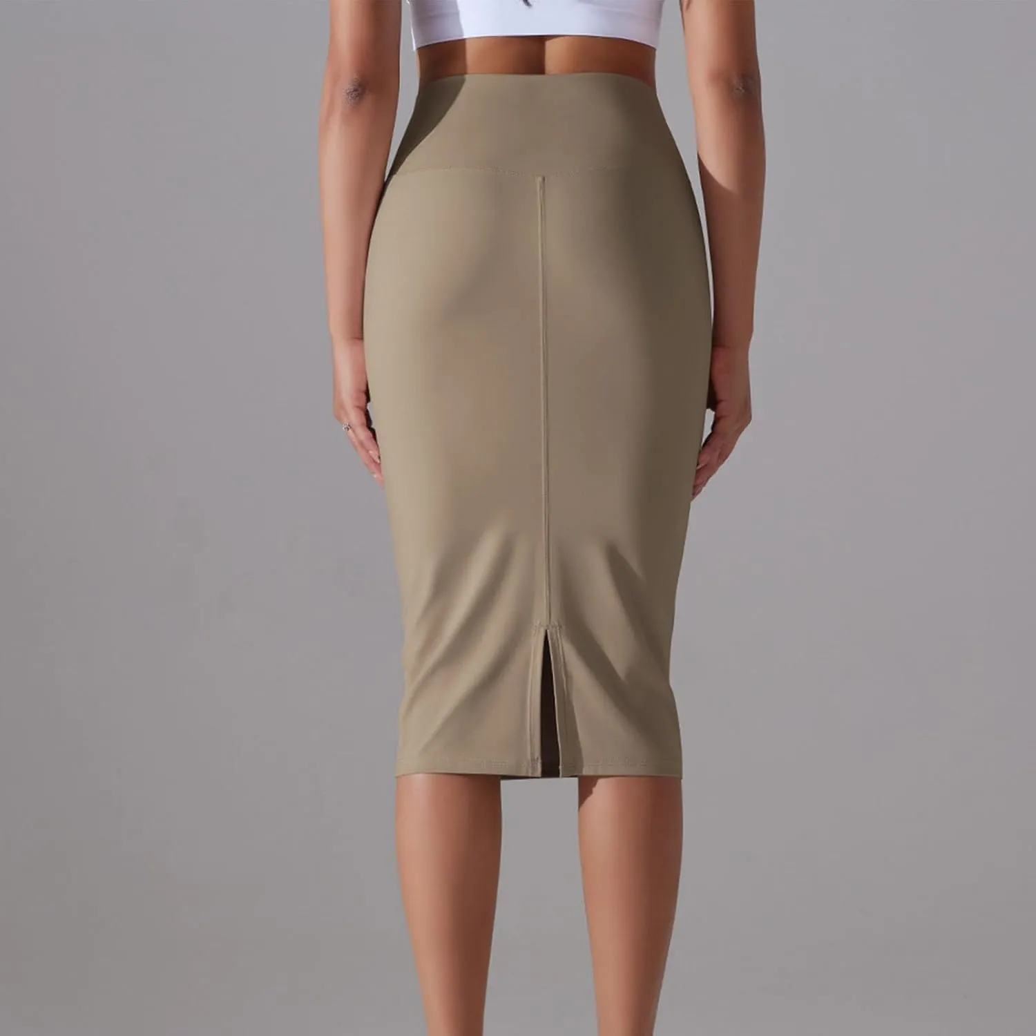 Lpmadey Womens Elegant Knee Length Elastic Waist Stretchy Bodycon Business Pencil Skirt Basic Stretch Pencil Midi Skirt