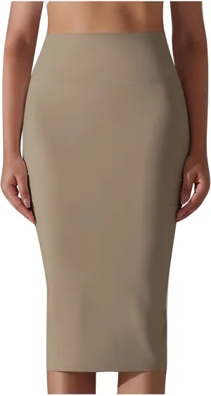 Lpmadey Womens Elegant Knee Length Elastic Waist Stretchy Bodycon Business Pencil Skirt Basic Stretch Pencil Midi Skirt