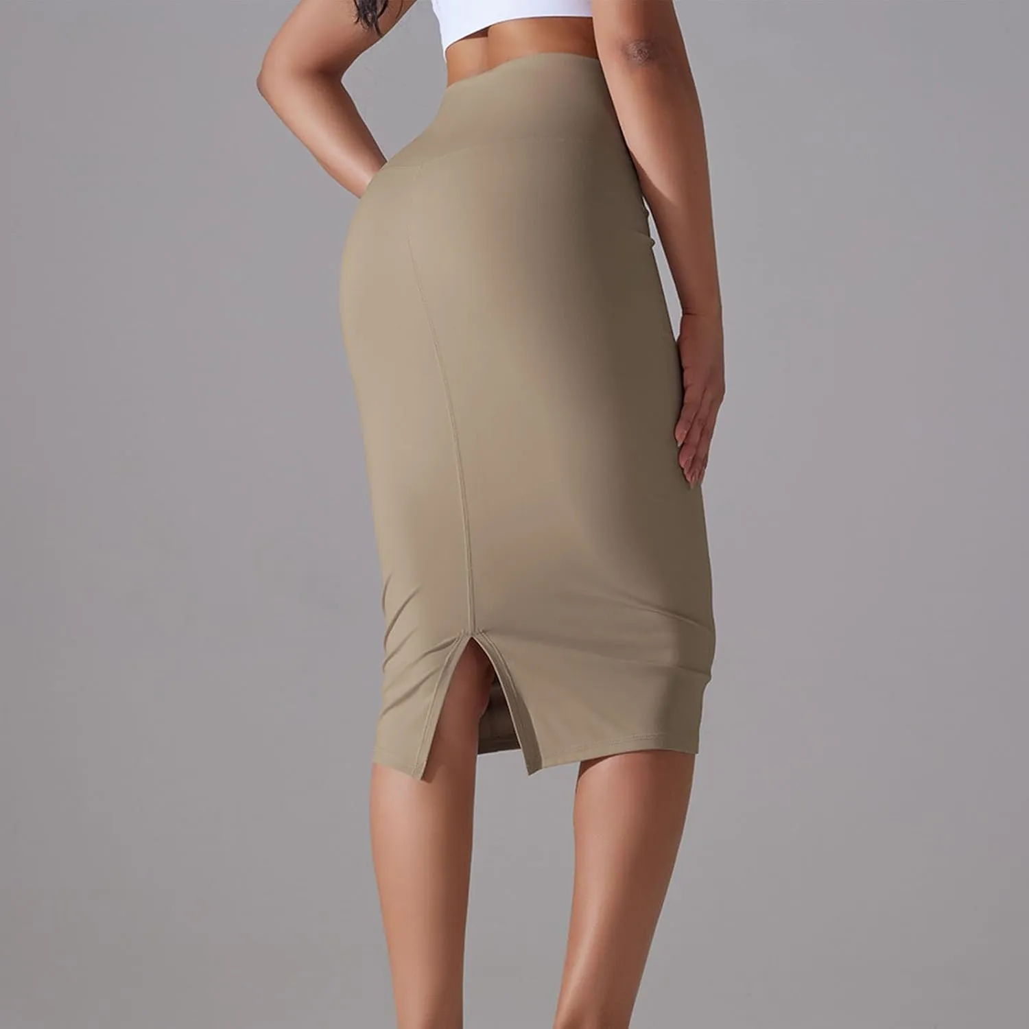 Lpmadey Womens Elegant Knee Length Elastic Waist Stretchy Bodycon Business Pencil Skirt Basic Stretch Pencil Midi Skirt
