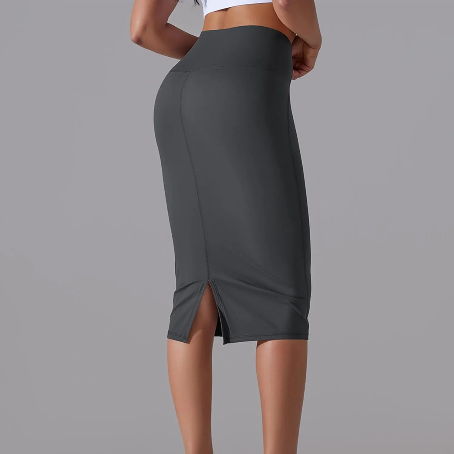 Lpmadey Womens Elegant Knee Length Elastic Waist Stretchy Bodycon Business Pencil Skirt Basic Stretch Pencil Midi Skirt