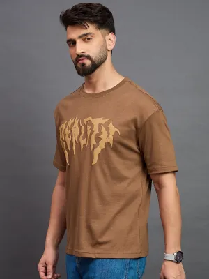 Men Oversized Round Neck Drop Shoulder T-shirt Light Brown