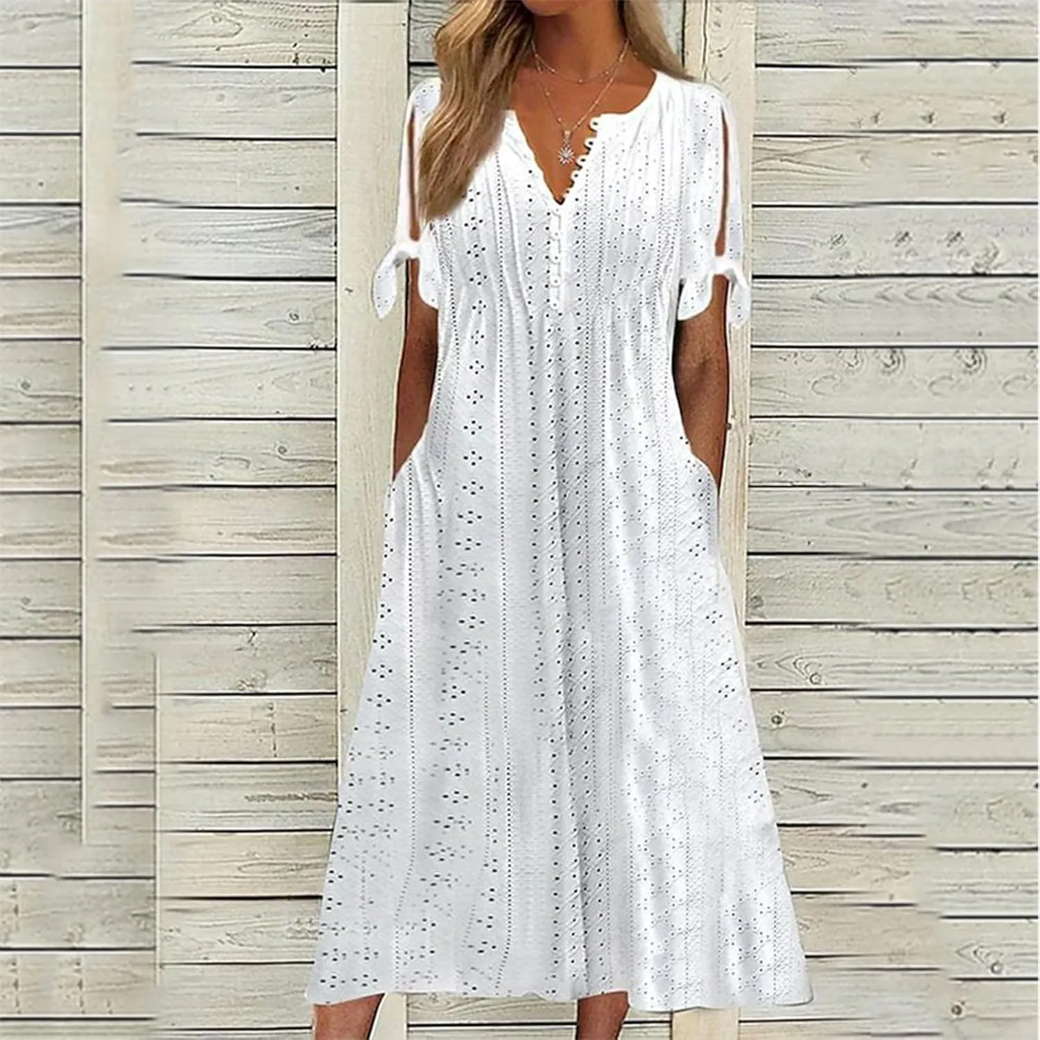 midelxp Summer Long Dresses for Women 2025 Trendy Stretchy Hollow Out Short Sleeve Tshirt Dress Casual Beach Vacation Dress