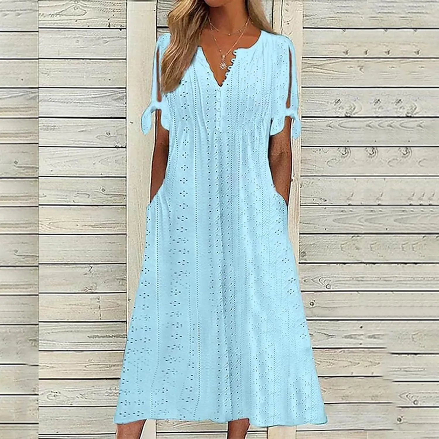 midelxp Summer Long Dresses for Women 2025 Trendy Stretchy Hollow Out Short Sleeve Tshirt Dress Casual Beach Vacation Dress