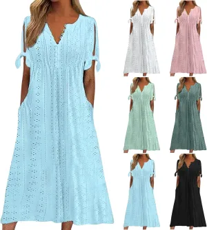 midelxp Summer Long Dresses for Women 2025 Trendy Stretchy Hollow Out Short Sleeve Tshirt Dress Casual Beach Vacation Dress