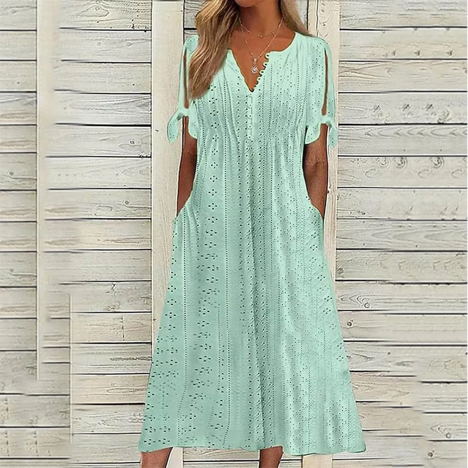 midelxp Summer Long Dresses for Women 2025 Trendy Stretchy Hollow Out Short Sleeve Tshirt Dress Casual Beach Vacation Dress