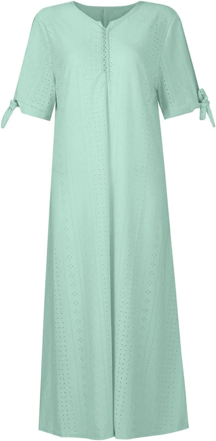 midelxp Summer Long Dresses for Women 2025 Trendy Stretchy Hollow Out Short Sleeve Tshirt Dress Casual Beach Vacation Dress