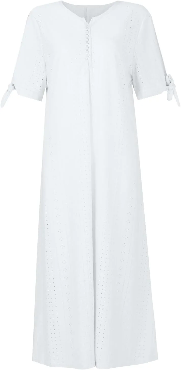 midelxp Summer Long Dresses for Women 2025 Trendy Stretchy Hollow Out Short Sleeve Tshirt Dress Casual Beach Vacation Dress