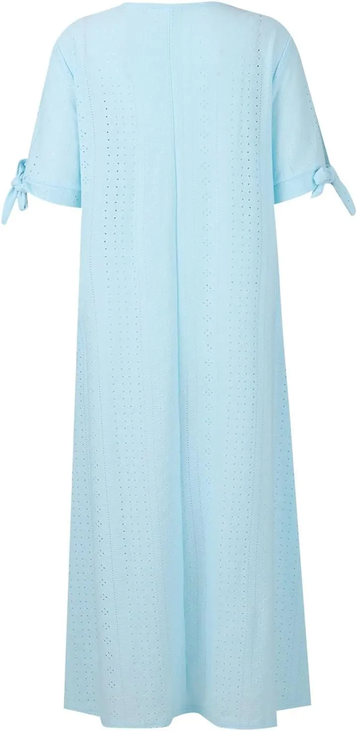 midelxp Summer Long Dresses for Women 2025 Trendy Stretchy Hollow Out Short Sleeve Tshirt Dress Casual Beach Vacation Dress
