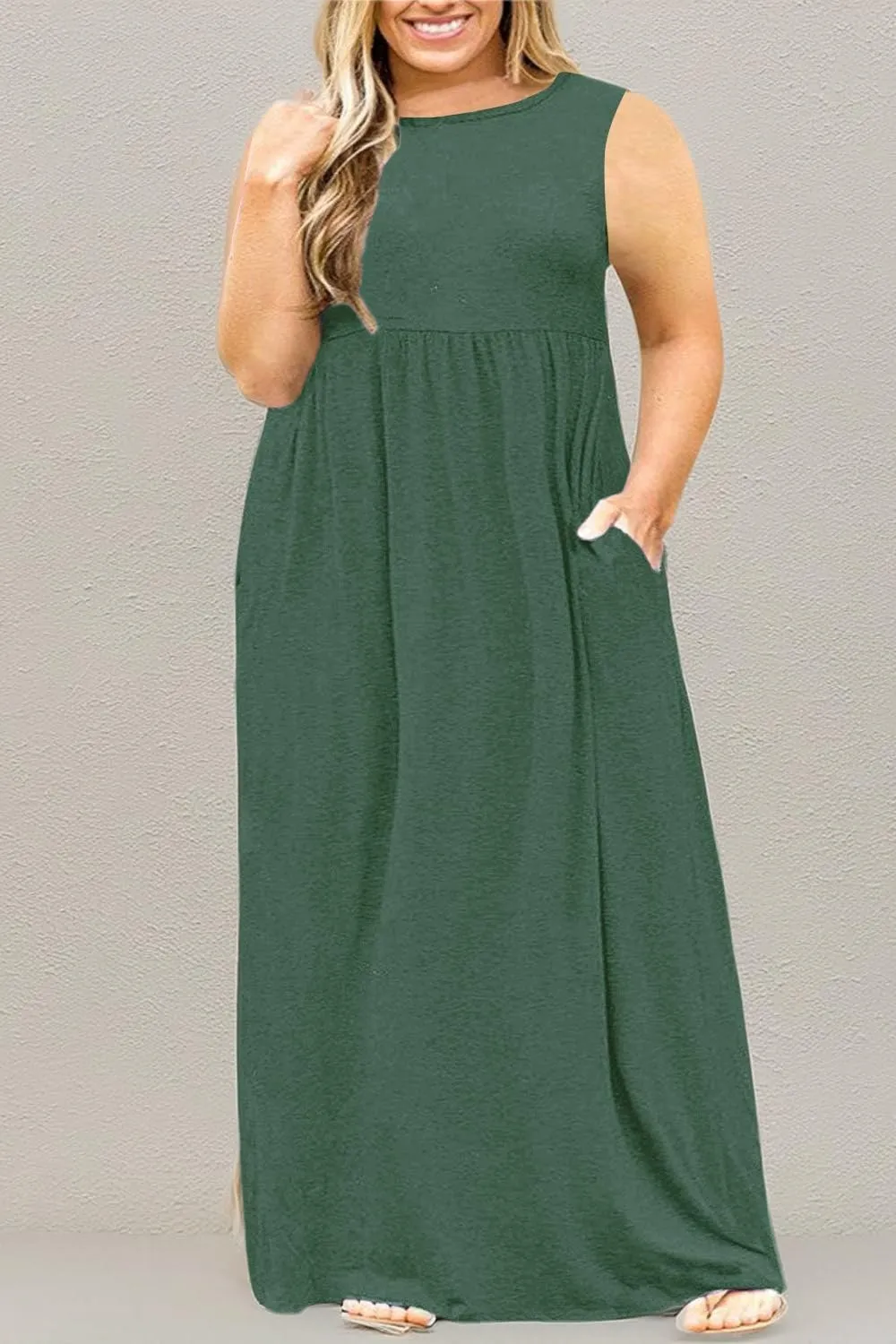 Nemidor Women Sleeveless Loose Plain Casual Plus Size Long Maxi Dress with Pockets
