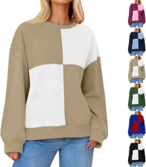 Oversized Sweatshirt For Women Cute Long Sleeve Creweck Color Block Pullover Tops Teen Girls Fall Fashion Outfits