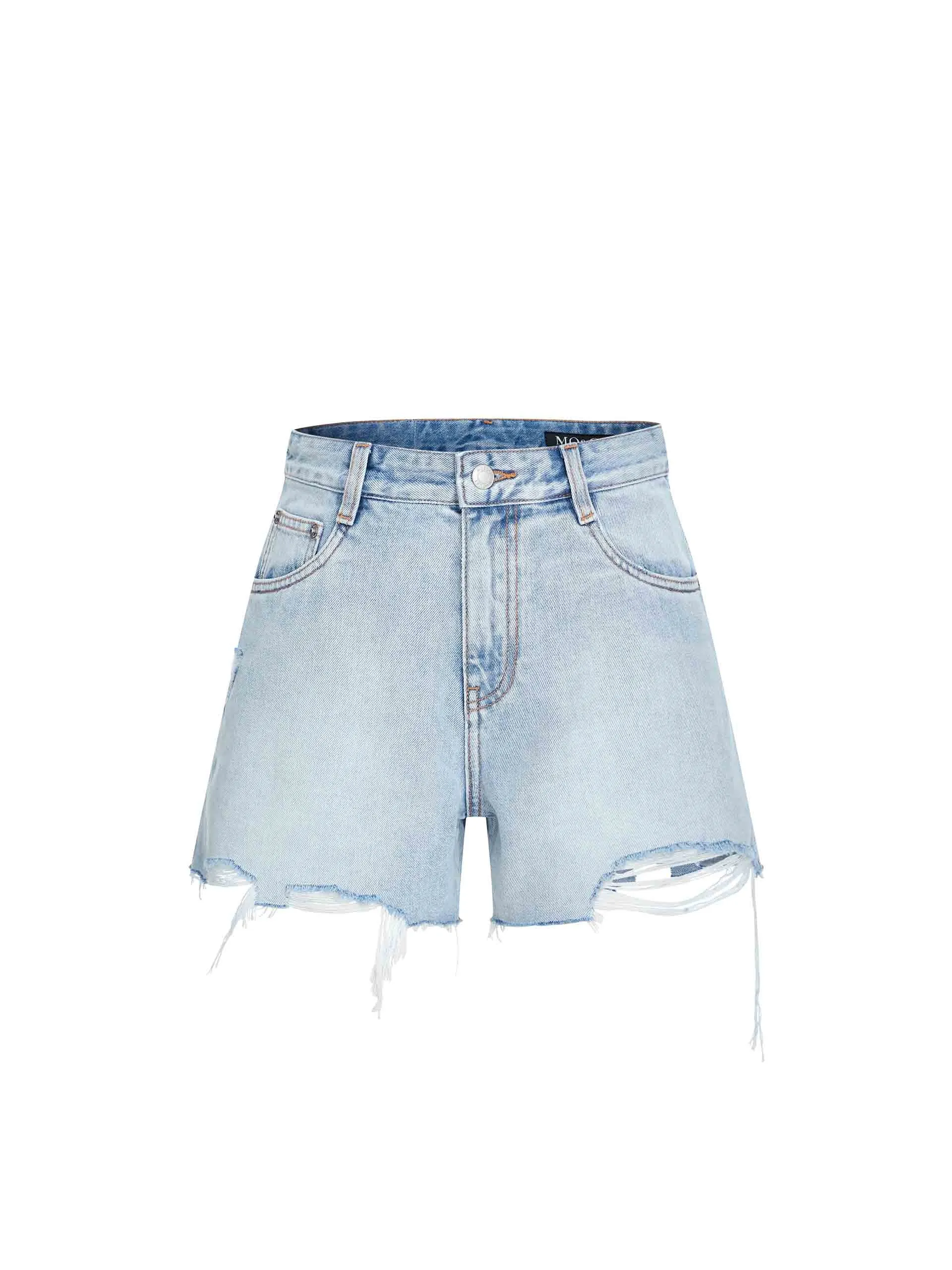 Ripped Detail Cotton Shorts