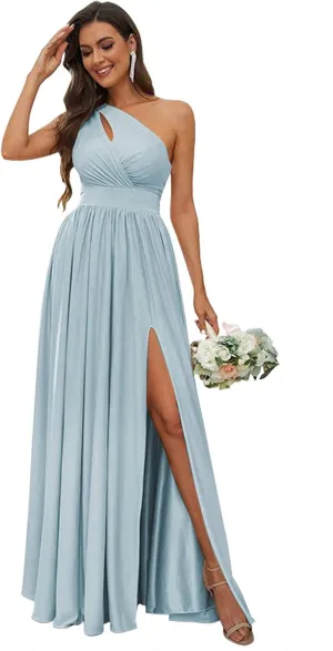 SYYS Stretchy One Shoulder Bridesmaid Dresses for Women 2025 Long Spandex Formal Dresses with Slit SYYS356