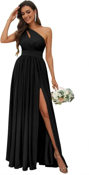 SYYS Stretchy One Shoulder Bridesmaid Dresses for Women 2025 Long Spandex Formal Dresses with Slit SYYS356