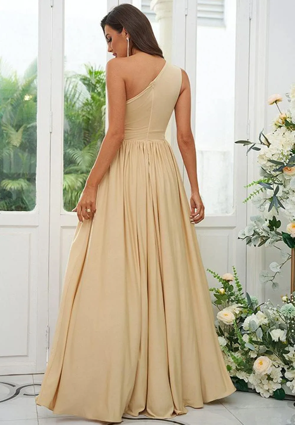 SYYS Stretchy One Shoulder Bridesmaid Dresses for Women 2025 Long Spandex Formal Dresses with Slit SYYS356