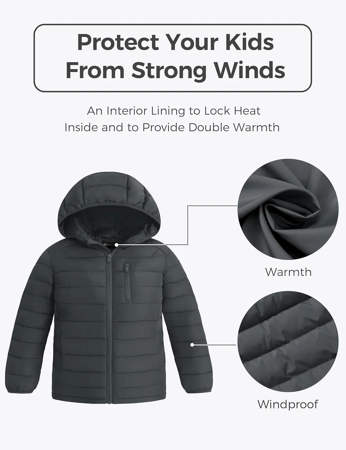 wantdo Boy's Light Puffer Jacket Packable Winter Jacket Windproof Hooded