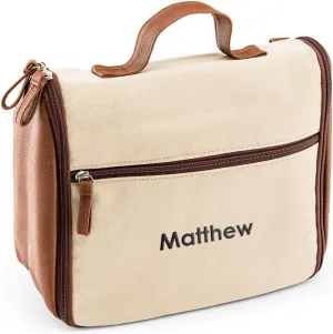 WEDDINGSTAR Customizable Mens Hanging Travel Toiletry Bag - Light Brown Canvas