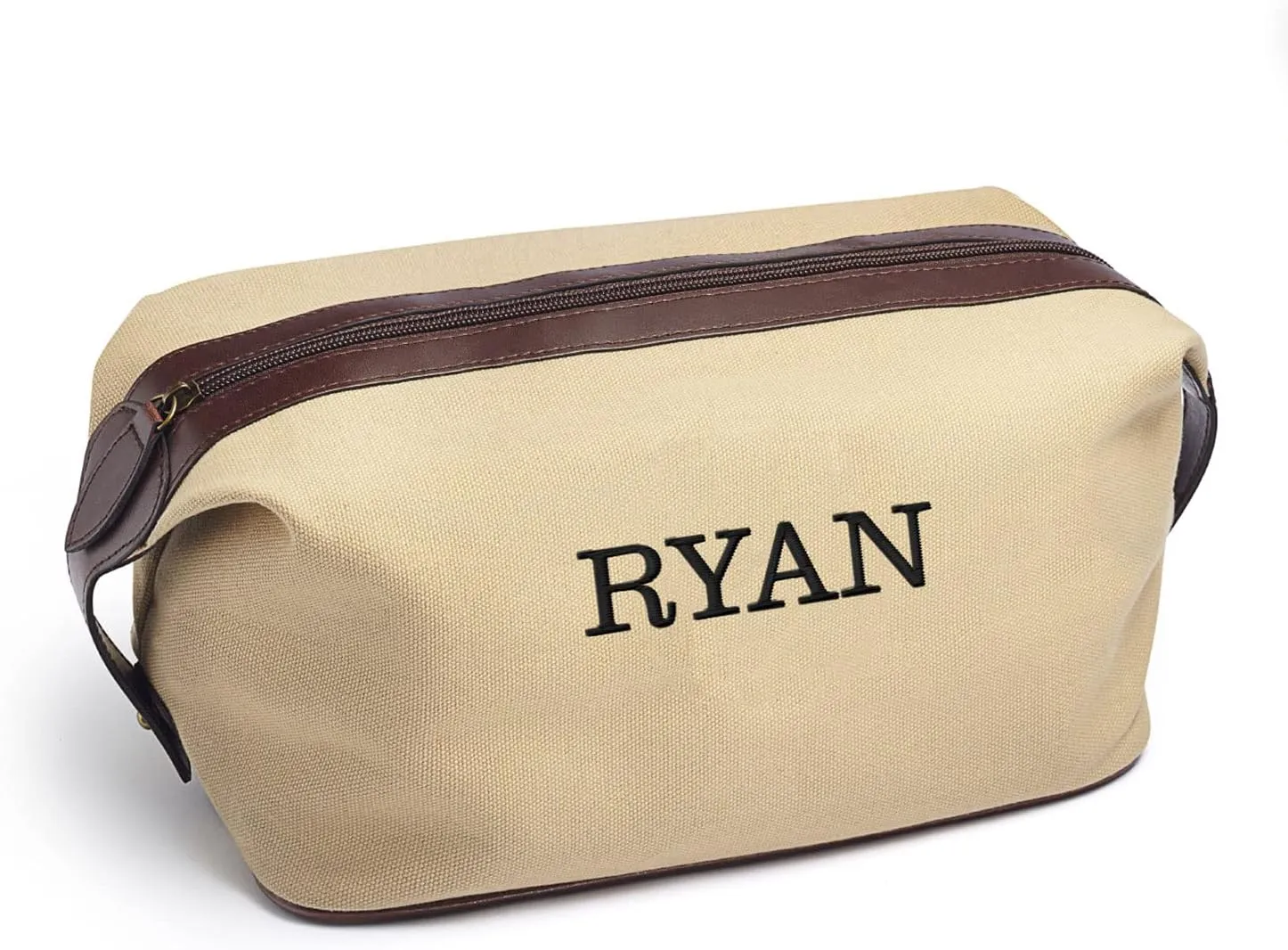 WEDDINGSTAR Customizable Mens Travel Toiletry Bag - Light Brown Canvas